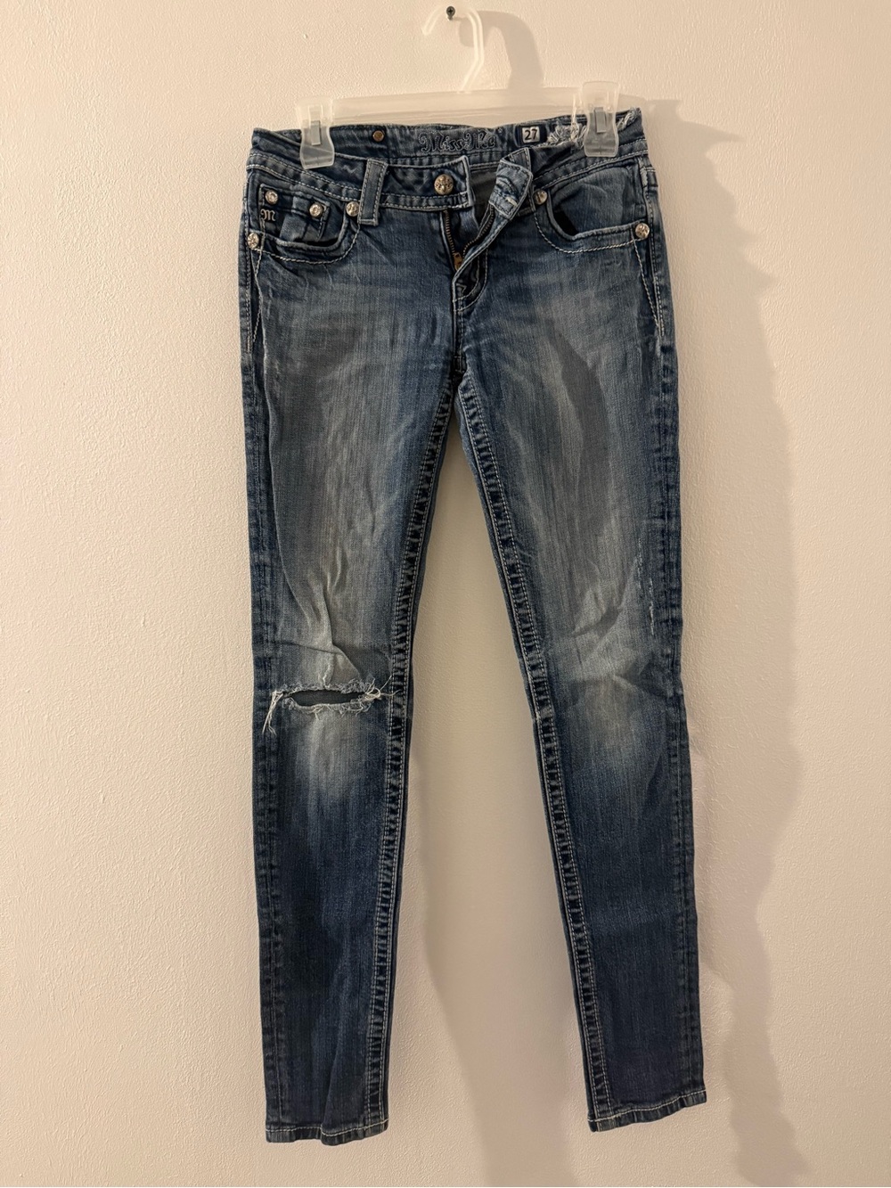 Miss Me Distressed Dark Blue Skinny Jeans